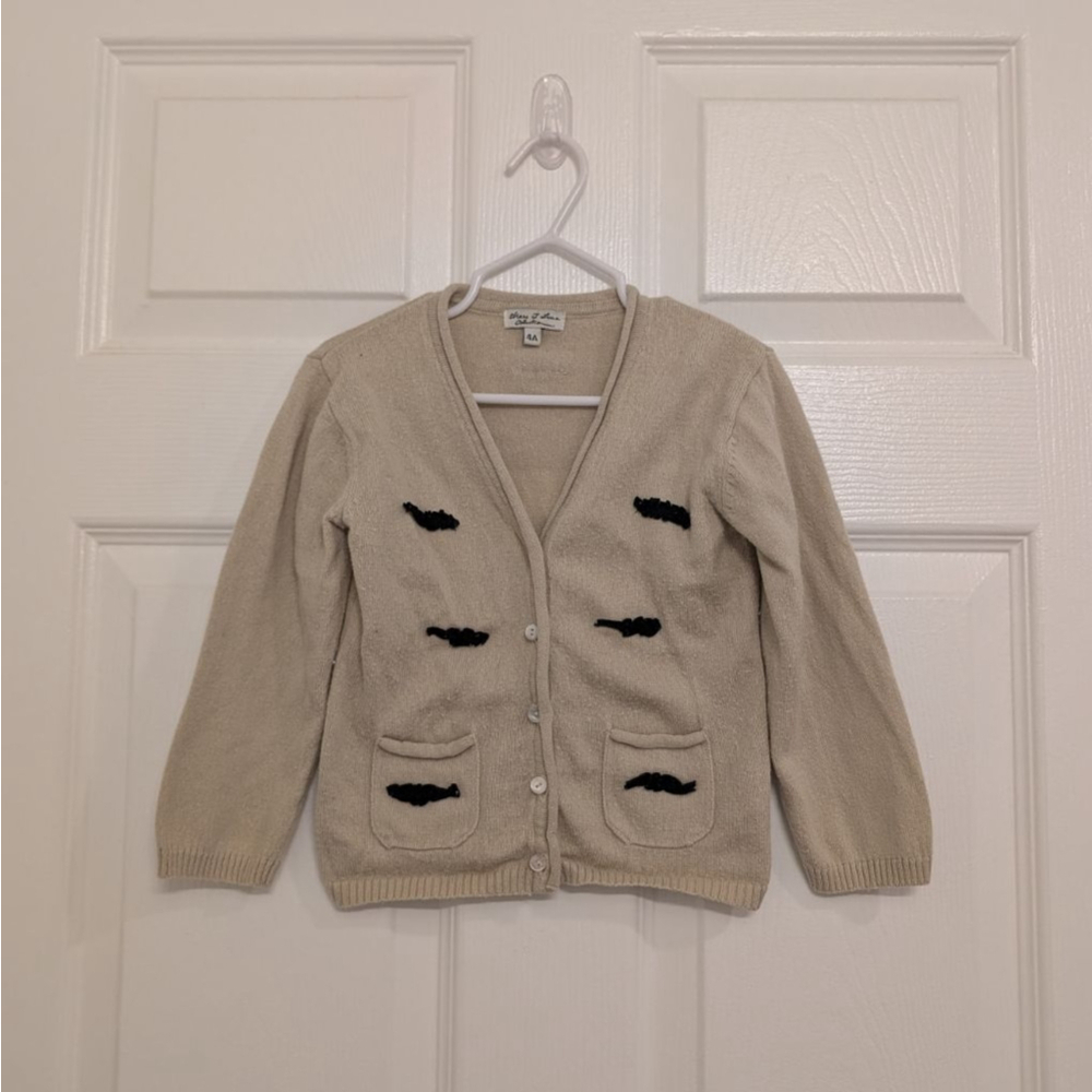 Girls Eliane et Lena Collection Beige Cardigan Sweater 4T with Brown Accents